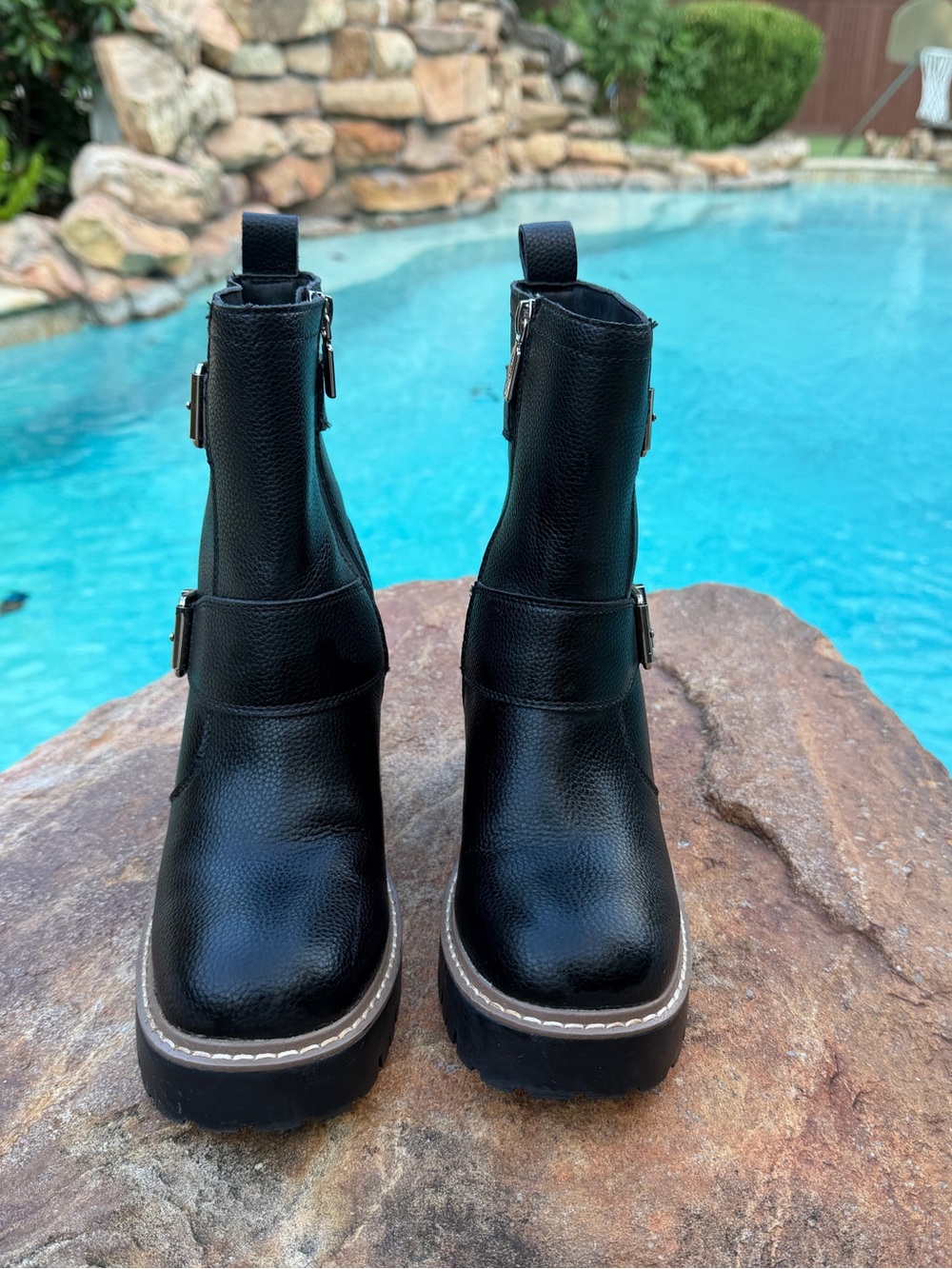 Blondo Women's “Reno” Black Weatherproof Platform Ankle Boots (TSE)